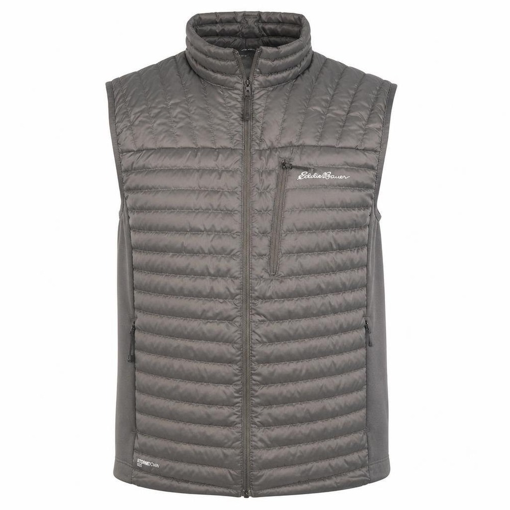 Eddie Bauer First Ascent StormDown 800 Vest Mens L Gray Goose Down Puffer Hiking